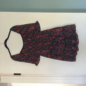 Trixxi Red Floral Short Sleeve Tier Dress